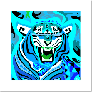blue fire bengal tiger ecopop in chine pattern art Posters and Art
